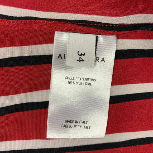 ALTUZARRA Size 0 Red Black White Silk Stripe Hidden Buttons Casual Top - Picture 6 of 6